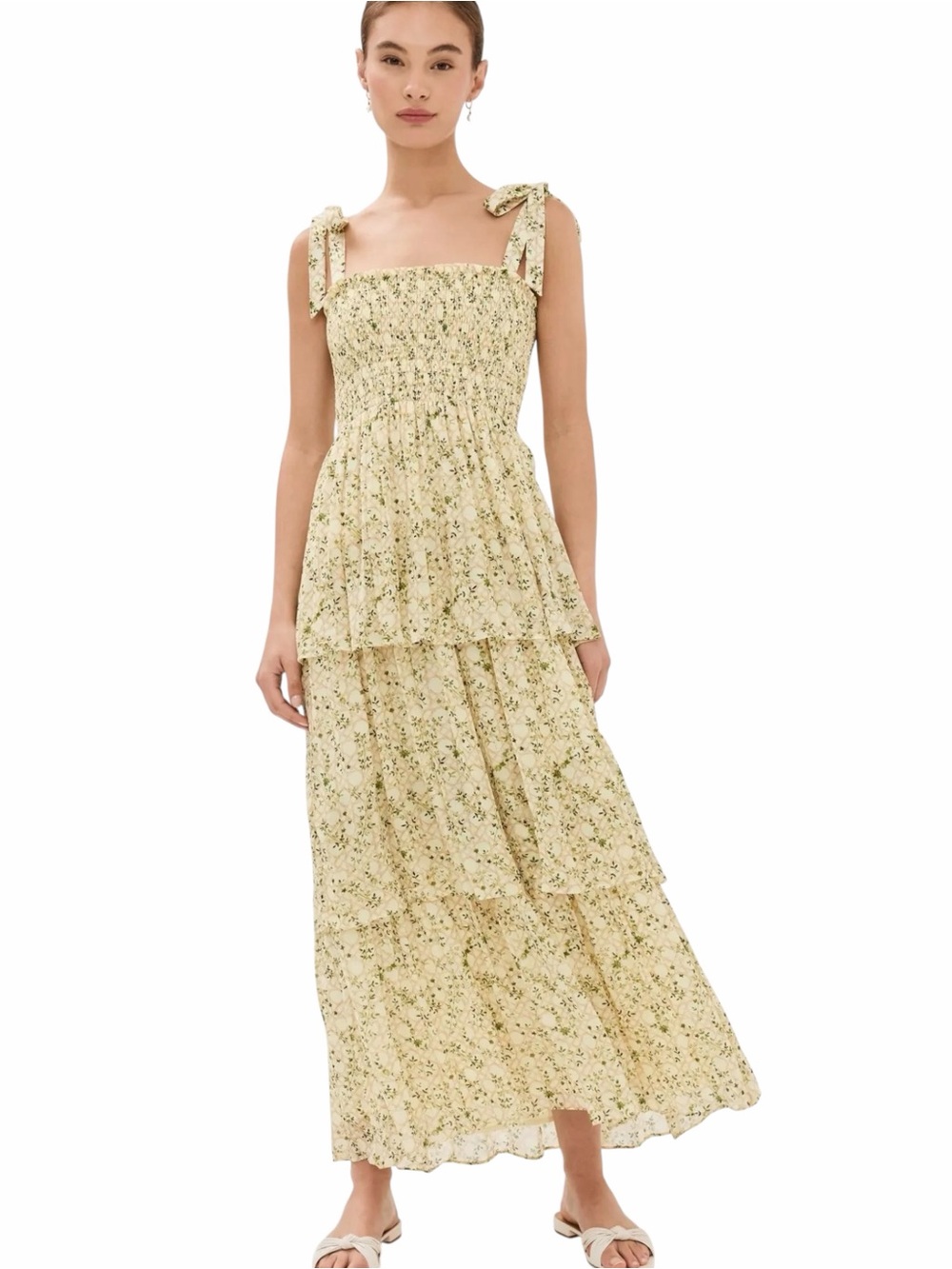 Hill House NWT The Elise Nap Dress in Basketweave Vine Butter Yellow Tiered Maxi - Picture 3 of 16
